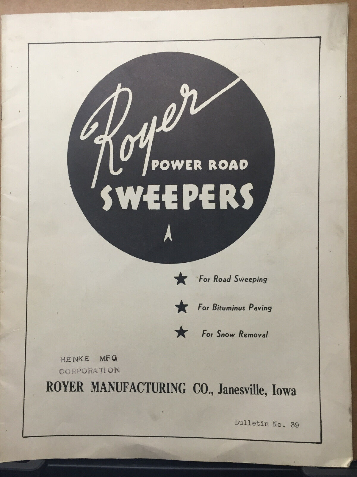Vtg Trade Catalog Royer Mfg Road Sweepers 1939? Janesville Iowa Tractor Or Truck