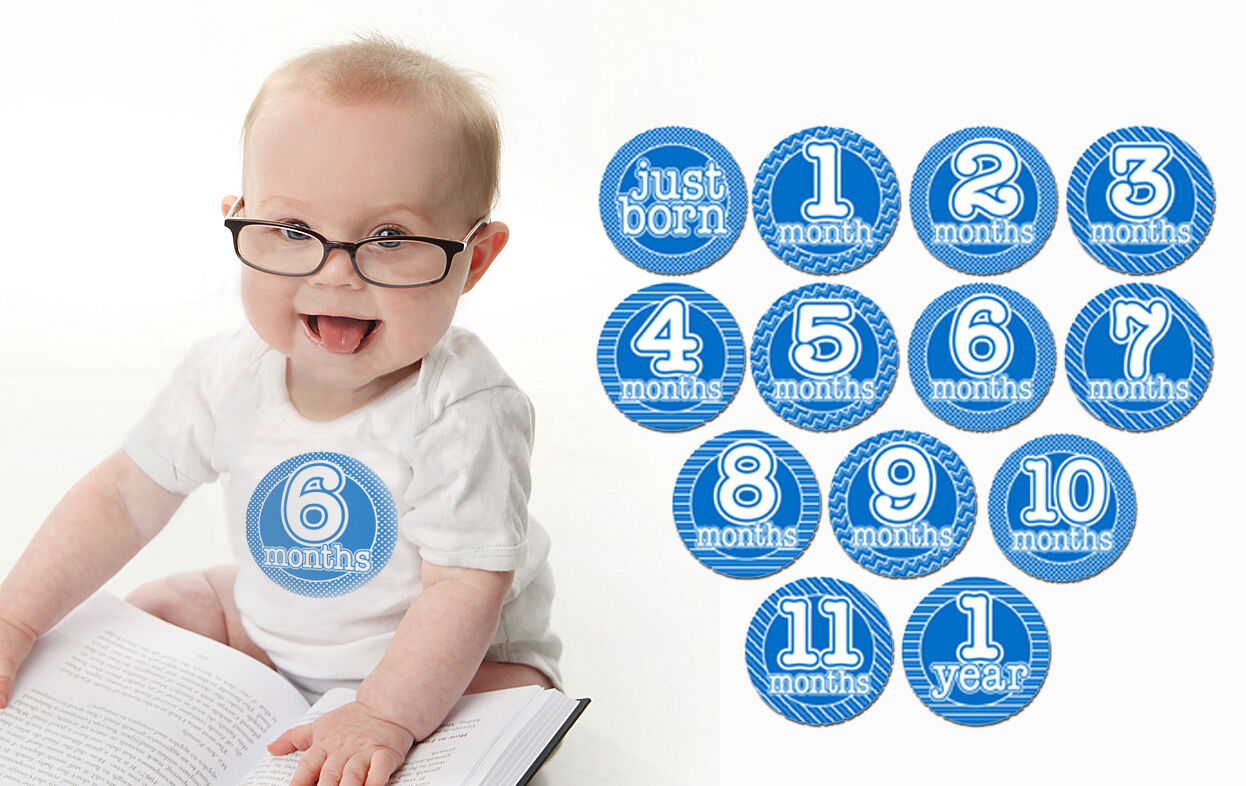 Boy - Blue Monthly T-shirt Stickers Baby Shower Gift Put On Belly Every Month