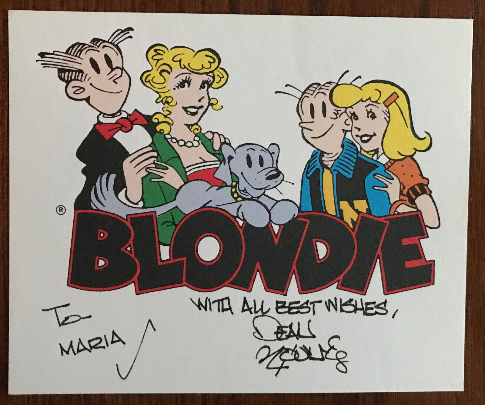 "to Maria" Dean Young Signed Cartoon Card