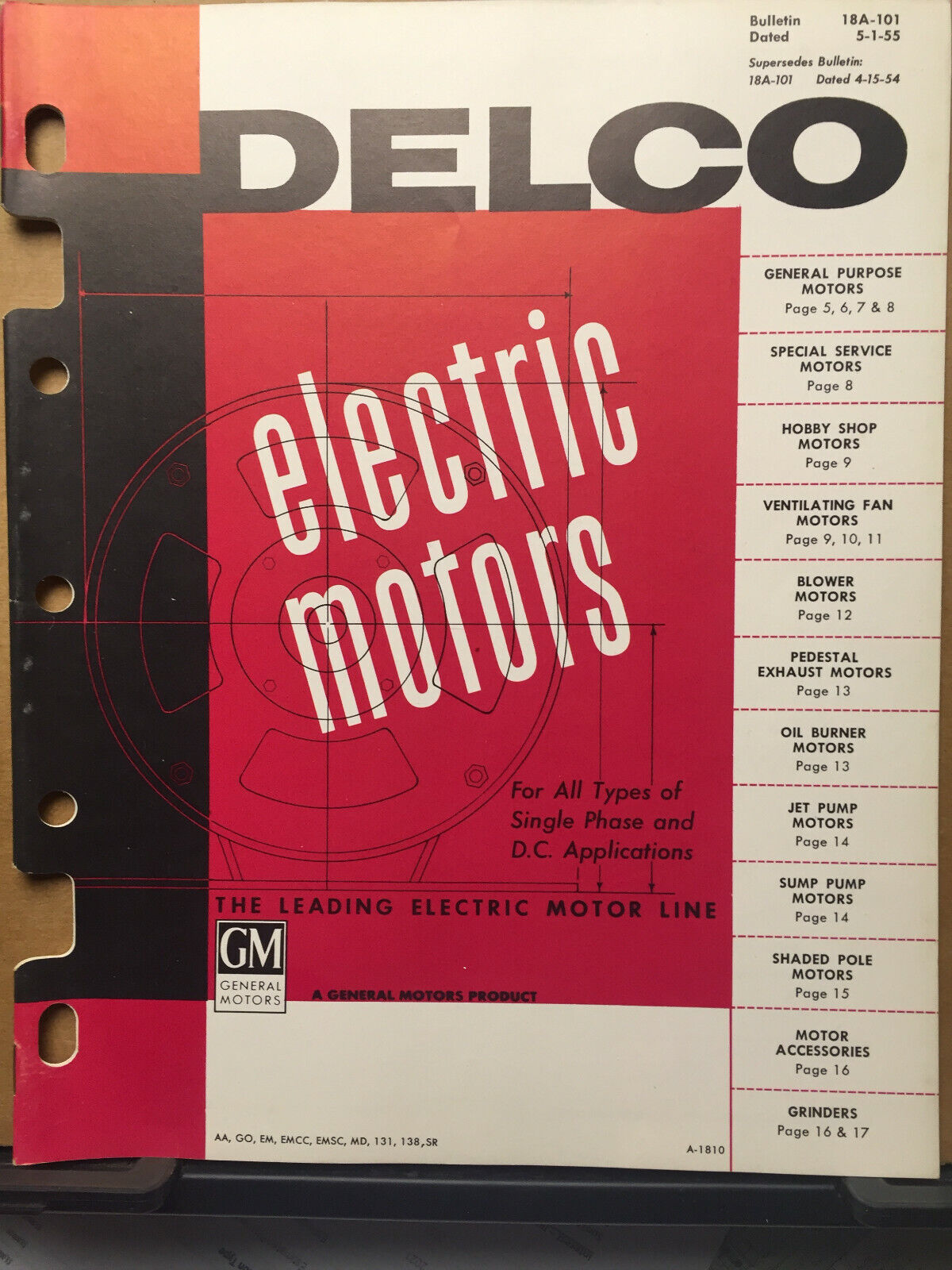 Vtg Delco Electric Motors Catalog General Gm Grinders 1955 Pump Fans Oil Burner