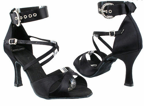 Black Satin Ballroom Salsa Latin Dance Shoes Heel 3 Size 8.5 Very Fine 7002