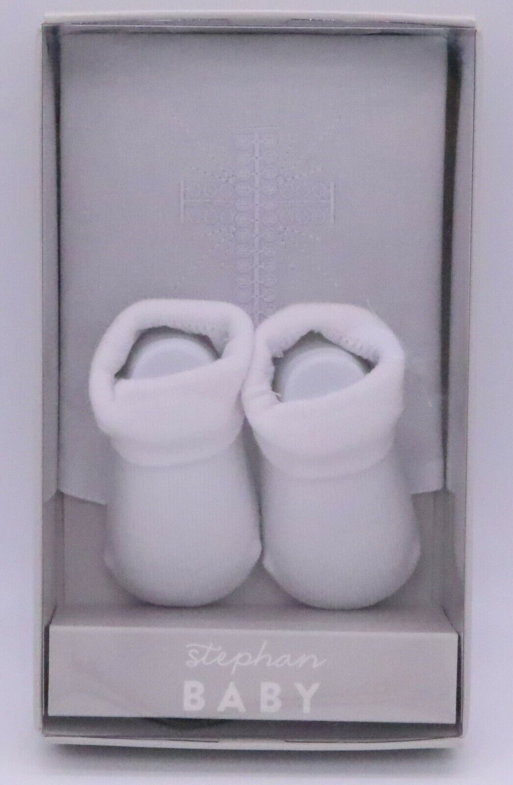 Stephan Baby Christening Baptism Bib Booties Gift Set White With Cross Embroider