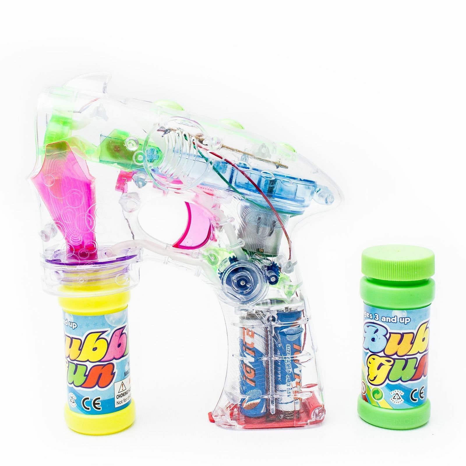 7" Led Light Transparent Bubble Gun Flashing Lights Blaster Even Flow Kid Gift!
