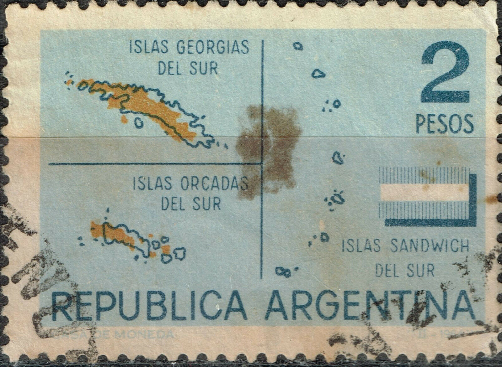 South Sandwich Georgia Islands Map Disput Stamp 1968