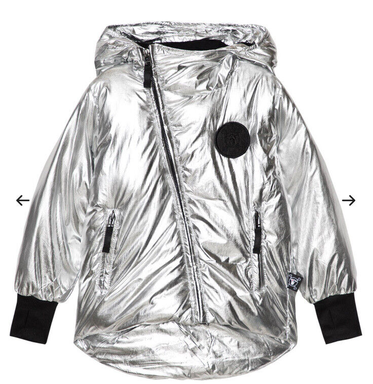 Kids Nununu Shiny Silver Down Puffer Jacket Size 10-11