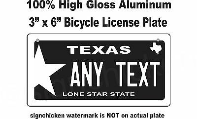 Personalized Vanity Texas State Bicycle License Plate 3" X 6" Custom Text