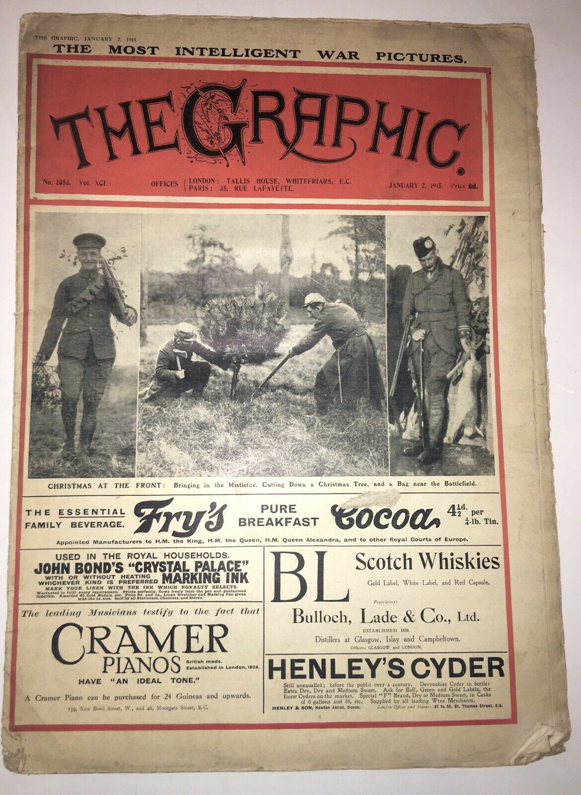 January 2 1915 The Graphic Ww1 War Pictures Magazine / Zeppelin / Airplane / Ads