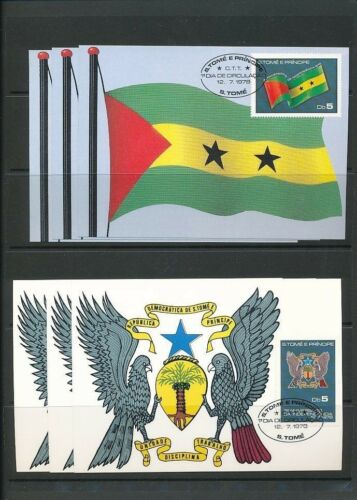St Thomas Tome+prince Is 1978 Independence Birds Flags X6 Stamped Cards [d445
