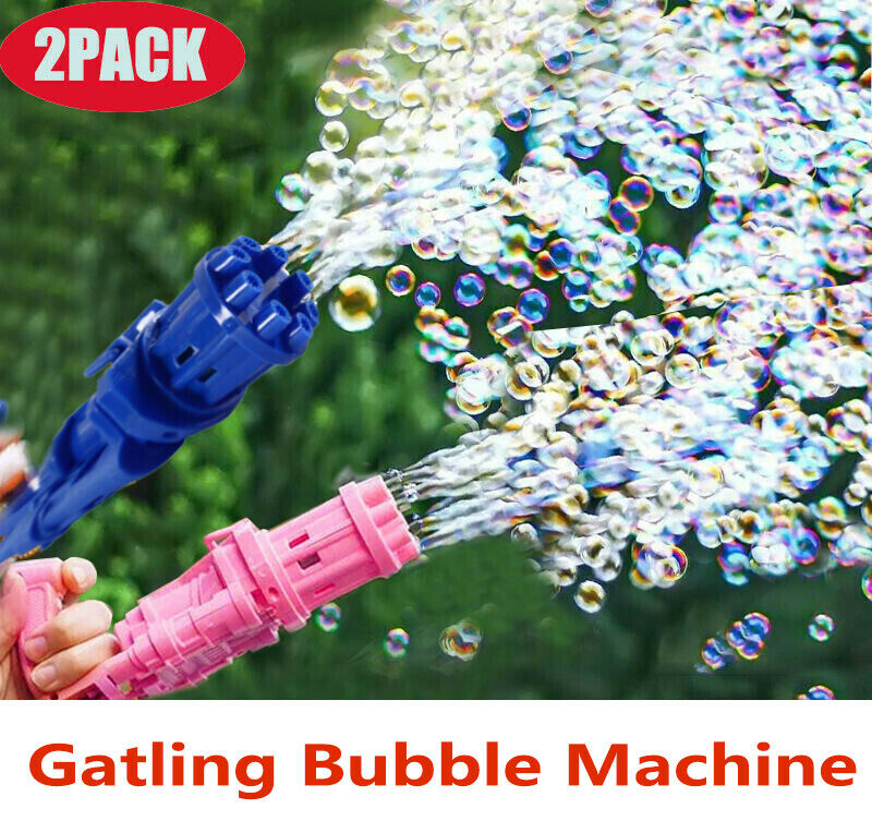2x Gatling Bubble Machine Bubbler Maker Automatic Bubble Toy Gun For Kid Outdoor