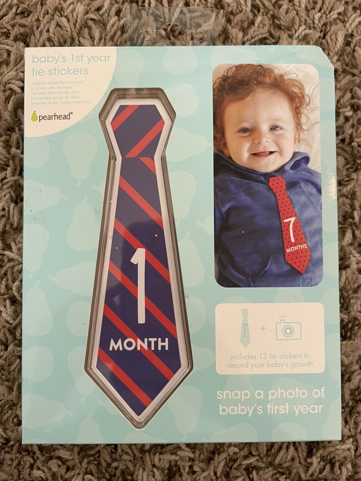 Pearhead Baby's First Year Tie Stickers- 1 Pack 12 Ties Photo Op