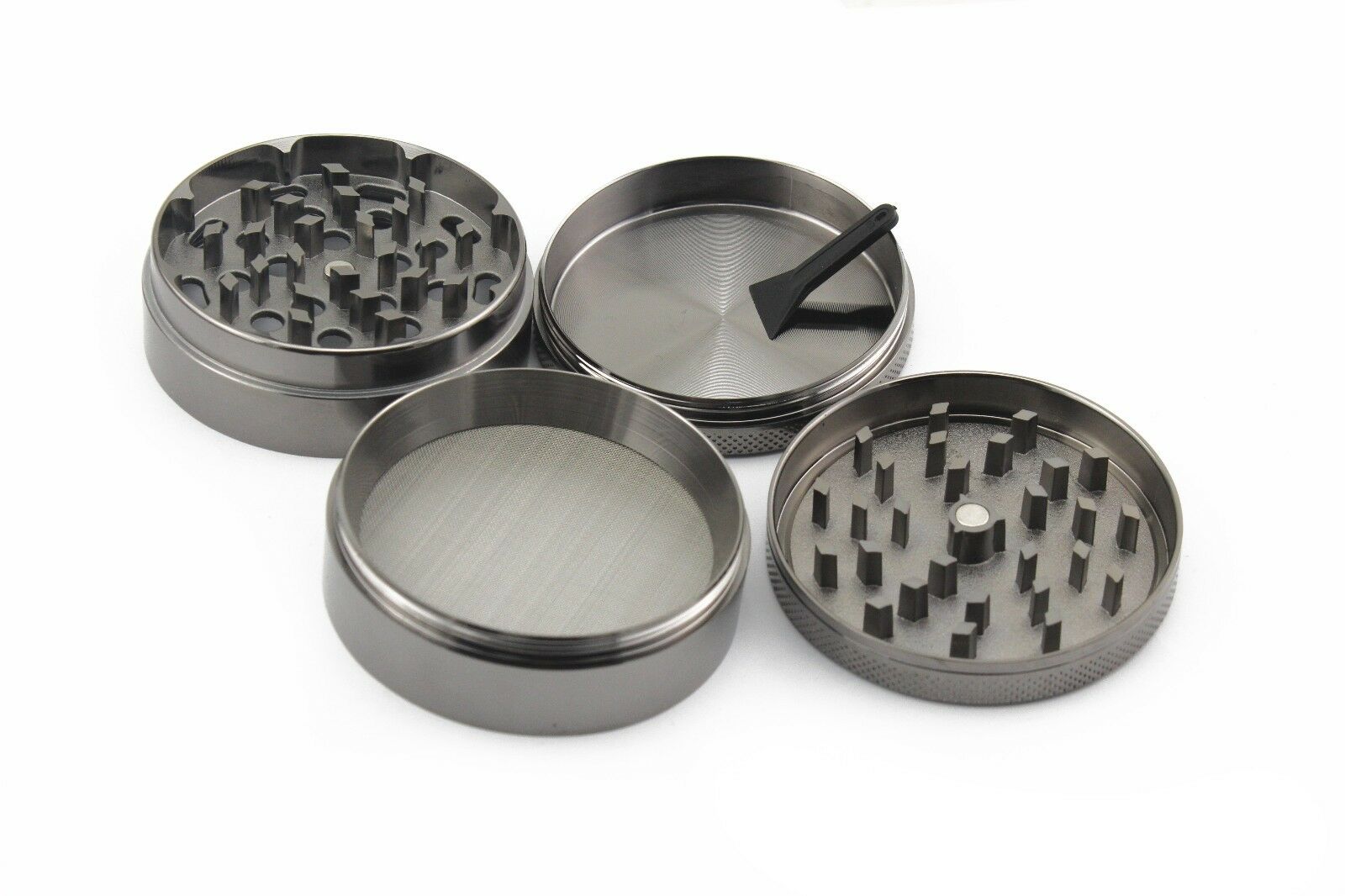 4 Piece Magnetic 2.5 Inch Black Tobacco Herb Grinder Spice Zinc Alloy With Scoop