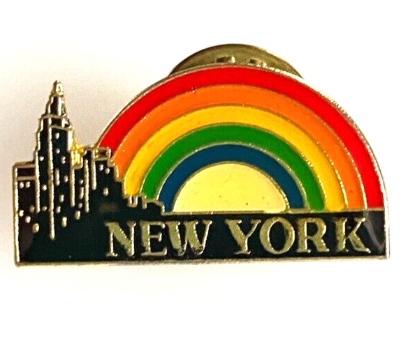 Vintage New York Skyline Rainbow Pin Epoxy Overlay