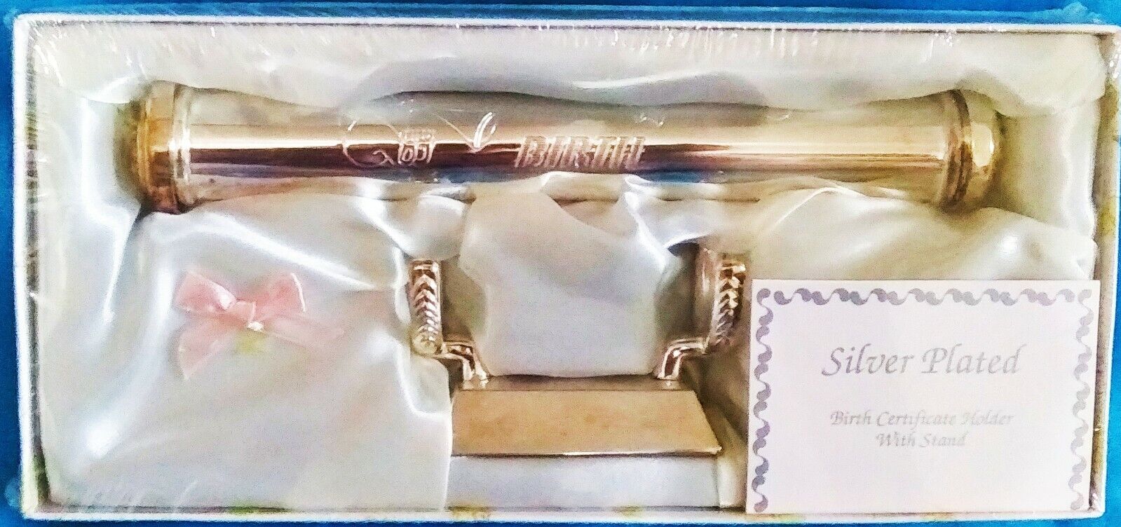 Birth Certificate Holder With Stand Silver Plated Baby Sealed In Box