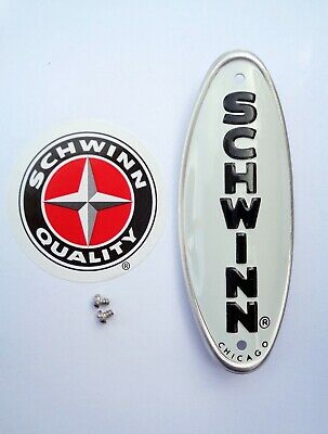 Genuine Schwinn Approved Bicycle Head Badge/name Plate * White W/ Black Letters