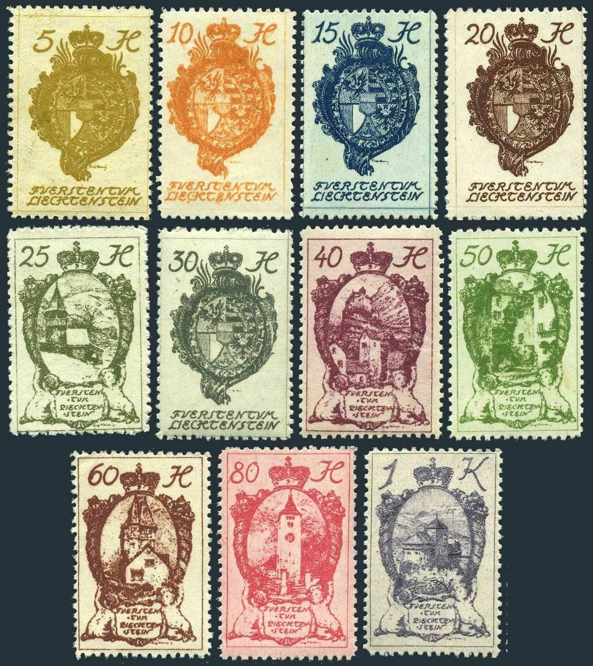 Liechtenstein 32-42,mnh.michel 25-35. Coat Of Arms With Supporters,1920.