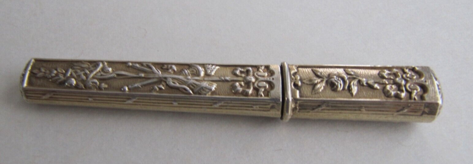 Ornate Antique Gilded Silver Needle Case  French Hallmarks  Circa 1830 Unique