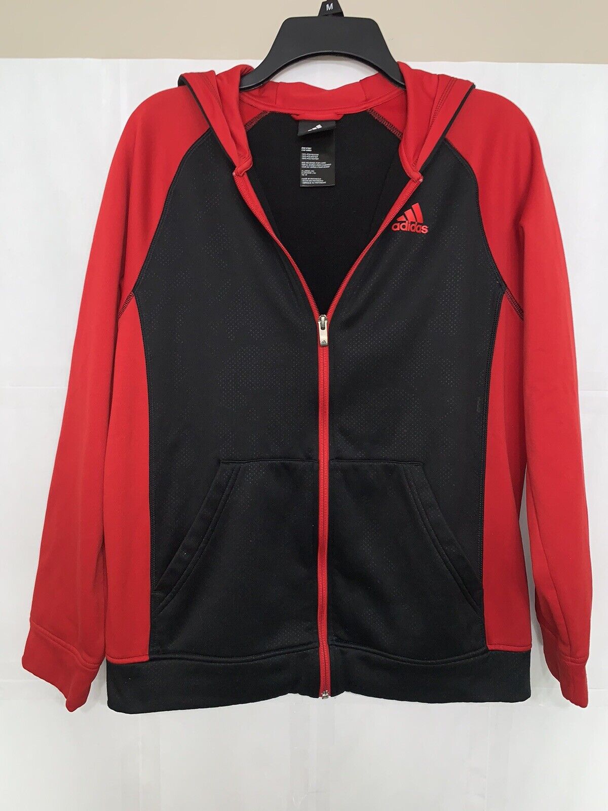 Adidas Climawarm Youth Xl (18) Red/black Full Zip Track Jacket Long Sleeve